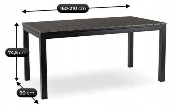 ARGOS kerti asztal 160-210 cm, sötétszürke tölgy-fekete