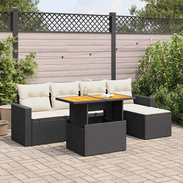 VidaXL Polyrattan Kerti Ülőgarnitúra - 6 részes - Fekete