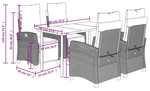 VidaXL 5 részes bézs polyrattan kerti étkezőgarnitúra párnákkal