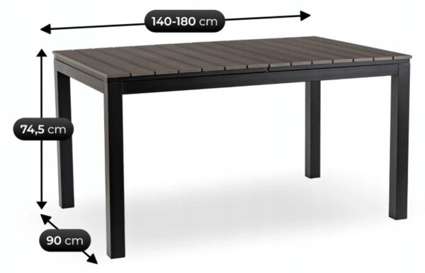 ARGOS kerti asztal 140-180 cm, sötétszürke tölgy-fekete