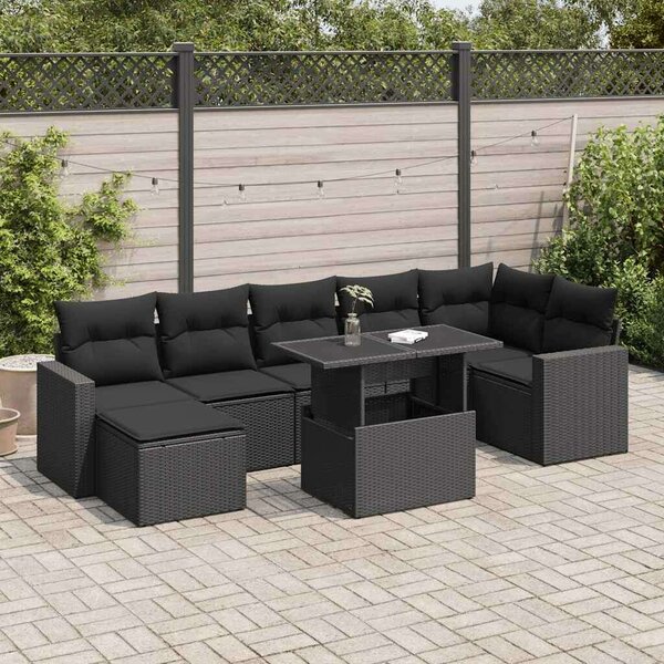 VidaXL Polyrattan Kerti Ülőgarnitúra - 8 részes - Fekete