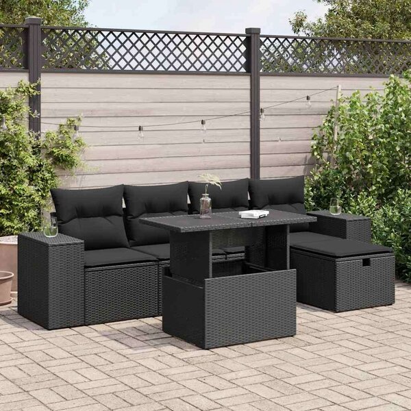 VidaXL Polyrattan Kerti Ülőgarnitúra - 6 részes - Fekete
