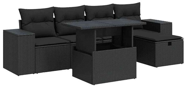 VidaXL Polyrattan Kerti Ülőgarnitúra - 6 részes - Fekete