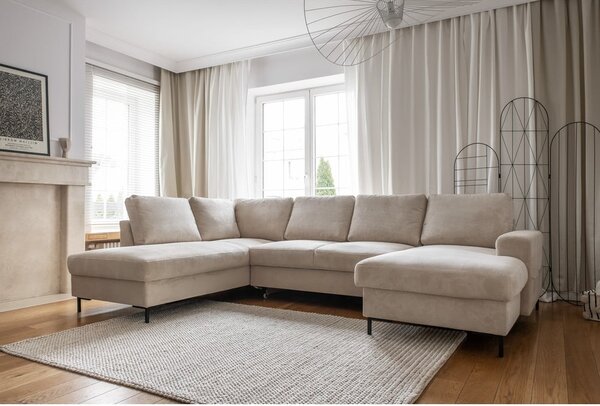 Bézs kordbársony kinyitható sarokkanapé (bal oldali) Lofty Lilly – Miuform