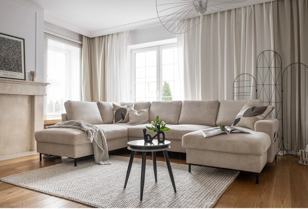 Bézs kordbársony kinyitható sarokkanapé (bal oldali) Lofty Lilly – Miuform
