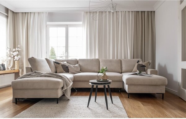 Bézs kordbársony kinyitható sarokkanapé (bal oldali) Lofty Lilly – Miuform