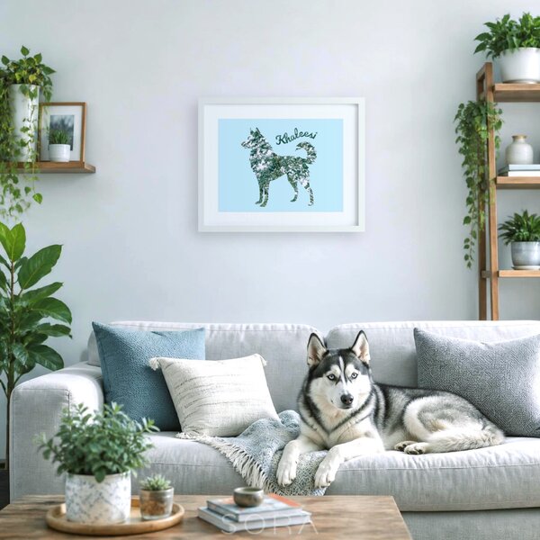 Husky fotógrafika falikép saját névvel