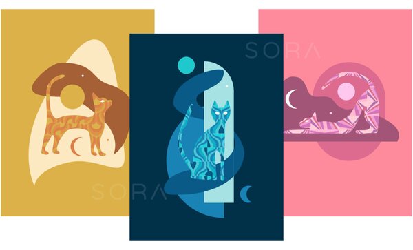 Színes modern macskák grafika falikép kollekció