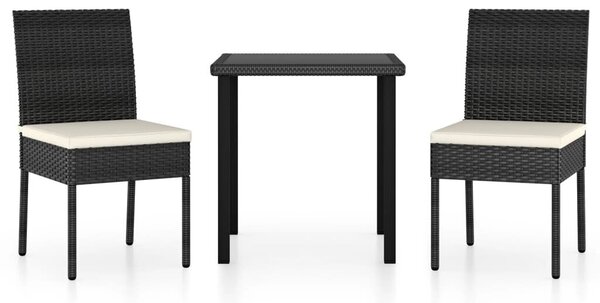 Polyrattan Kerti Étkezőgarnitúra - 3 részes - Fekete
