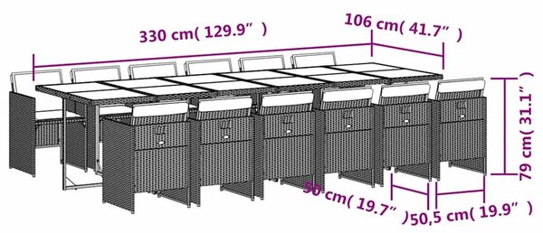 13 részes barna polyrattan kerti ülőgarnitúra párnákkal