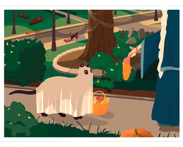 Fekete macskás Halloween 4 egyedi rajzolt grafika falikép