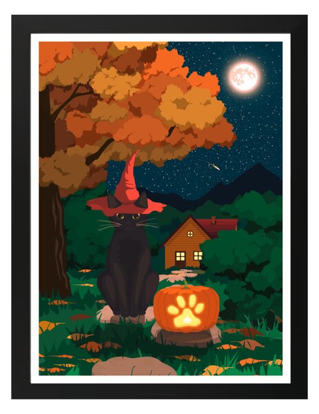 Fekete macskás Halloween 2 egyedi rajzolt grafika falikép