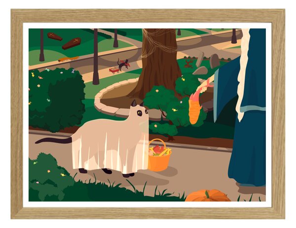 Fekete macskás Halloween 4 egyedi rajzolt grafika falikép
