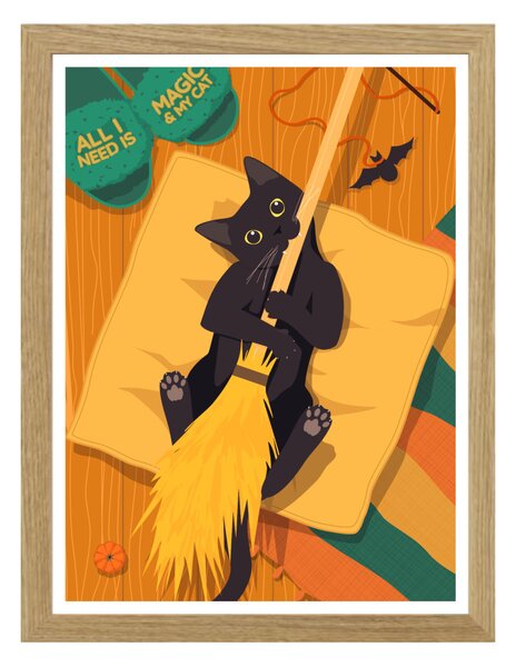 Fekete macskás Halloween 1 egyedi rajzolt grafika falikép
