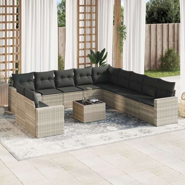 VidaXL Polyrattan Kerti Ülőgarnitúra - 12 részes - Világosszürke
