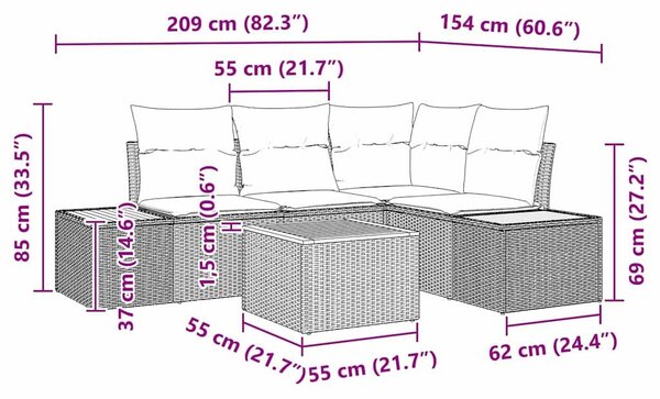 VidaXL Kerti Kanapé Szett párnával 5 pcs Bézs Poli rattan