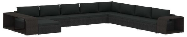 VidaXL 11-részes fekete polyrattan kerti bútorszett párnákkal