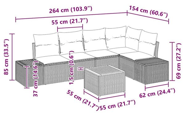 VidaXL Kerti Kanapé Szett 6 db Bézs polirattan