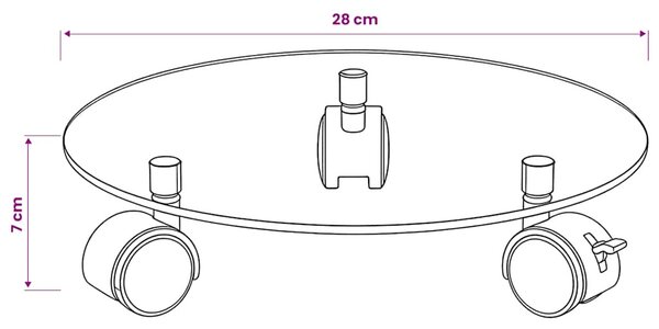 2 db kerek görgős virágalátét edzett üvegből, 28 cm átmérőjű