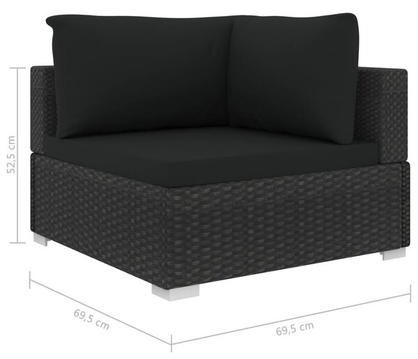 VidaXL 11-részes fekete polyrattan kerti bútorszett párnákkal