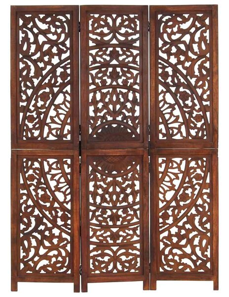 3 paneles barna kézzel faragott mangófa térelválasztó 120 x 165