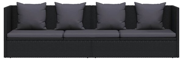 Fekete polyrattan kerti ágy ülő- és hátpárnával