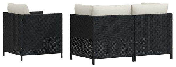 4 részes fekete polyrattan kerti kanapészett párnákkal