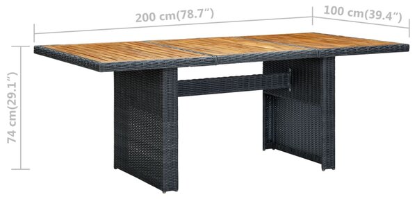 Sötétszürke polyrattan és tömör akácfa kerti asztal
