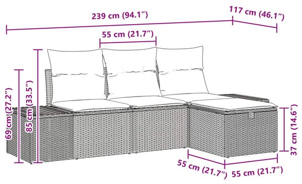 Kerti Kanapé Szett párnával tárolóval 4 pcs polirattan