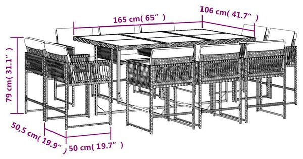 VidaXL 11 darabos kerti bútorgarnitúra párnákkal, barna, PE rattan
