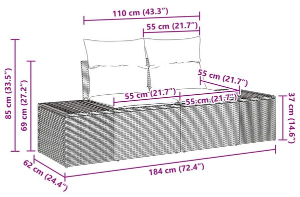 Kerti Kanapé Szett párnával tárolóval 4 pcs polirattan