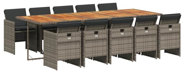 VidaXL 11 darabos kerti bútorgarnitúra párnákkal, szürke PE rattan