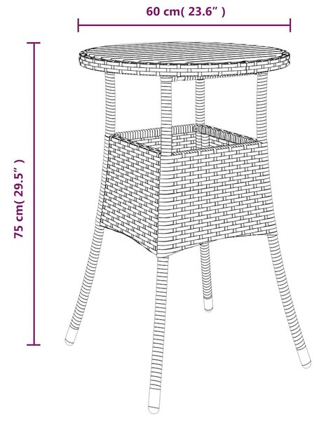 Fekete akácfa és polyrattan kerti asztal Ø60 x 75 cm