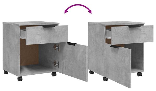 Betonszürke szerelt fa mobil iratszekrény kerekekkel 45x38x45cm
