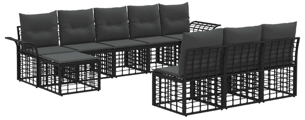 VidaXL Kültéri kanapé szett 9 pcs Fekete és Sötétszürke Poliészter