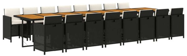 VidaXL 17 részes fekete polyrattan kerti étkezőgarnitúra párnákkal