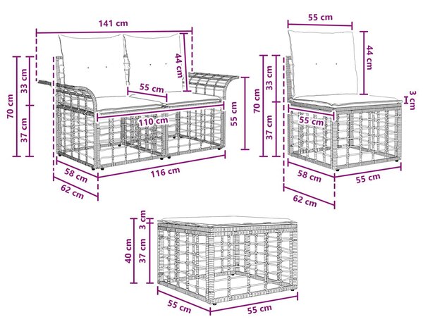 VidaXL Kültéri kanapé szett 9 pcs Természetes és Krémszínű Fehér