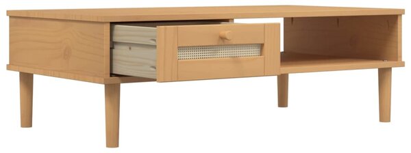 SENJA barna rattanhatású tömör fa dohányzóasztal 100x55x33 cm
