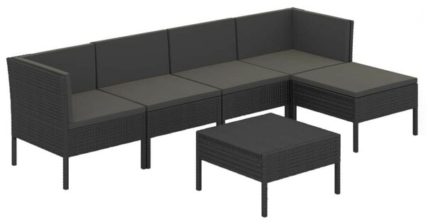 VidaXL 6 részes fekete polyrattan kerti ülőgarnitúra párnákkal