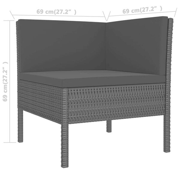 VidaXL 6 részes fekete polyrattan kerti ülőgarnitúra párnákkal