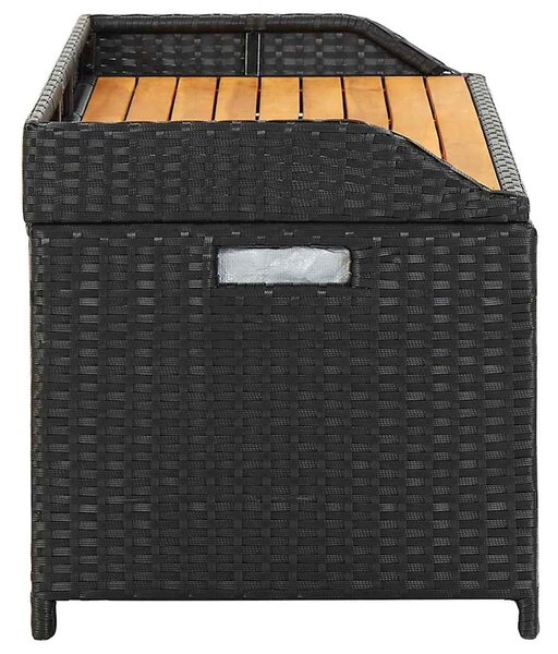 Fekete polyrattan kerti tárolópad 120 cm