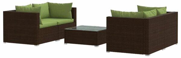 Polyrattan Kerti Ülőgarnitúra - 5 részes - Barna
