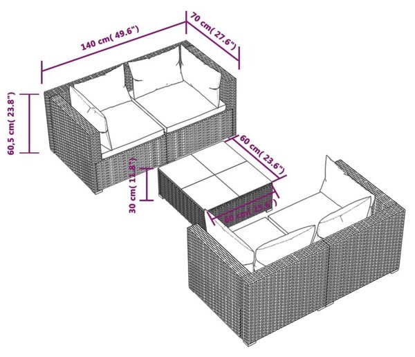 VidaXL 5 részes szürke polyrattan kerti ülőgarnitúra párnákkal