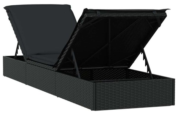 VidaXL Napozóágy - Polyrattan - Fekete - 201cm