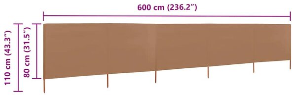 Tópszínű szövet 5-paneles szélfogó 600 x 80 cm