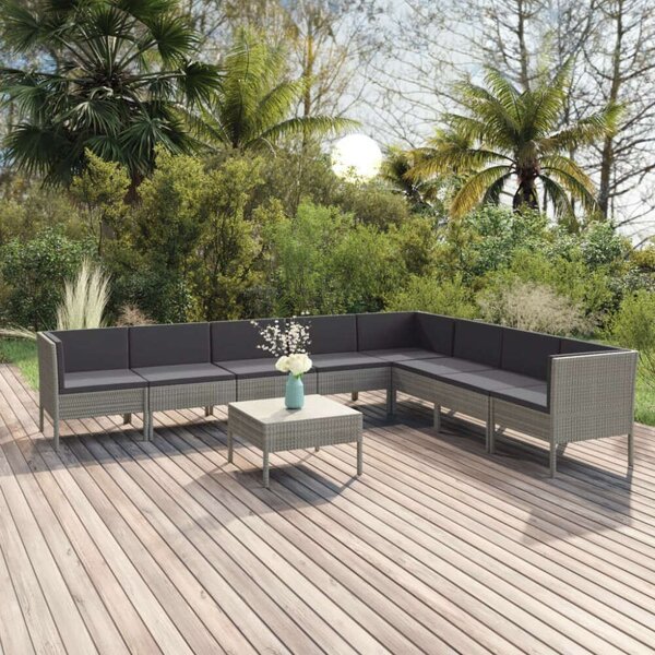 Polyrattan Kerti Ülőgarnitúra - 9 részes - Szürke