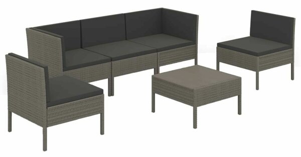 Polyrattan Kerti Ülőgarnitúra - 6 részes - Szürke