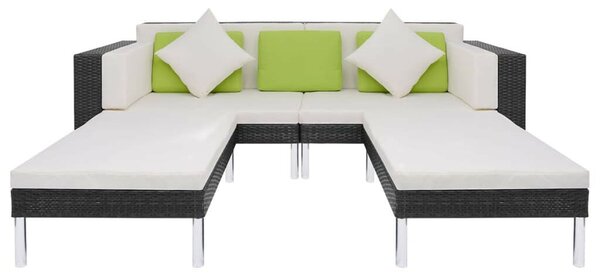 Polyrattan Kerti Bútorszett - 4 részes - Fekete