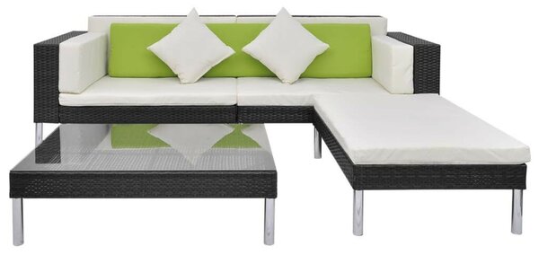 Polyrattan Kerti Bútorszett - 4 részes - Fekete