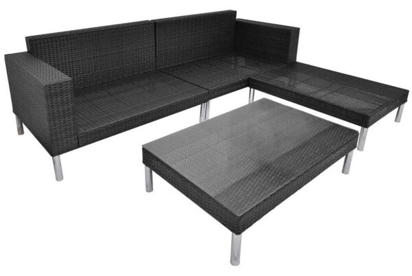 Polyrattan Kerti Bútorszett - 4 részes - Fekete
